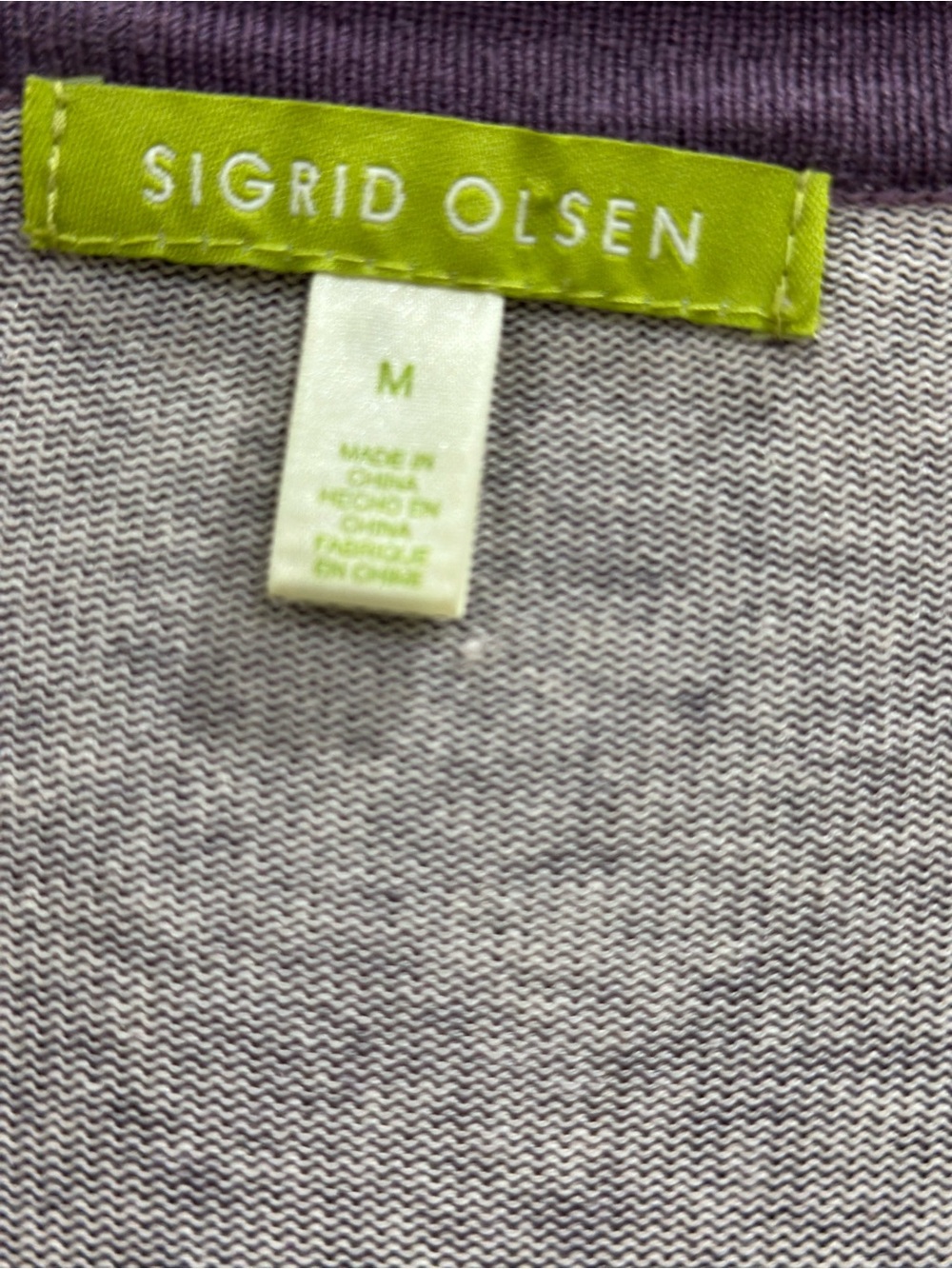Sigrid Olsen Lavender-Gray Knit Top with Purple Neck Trim